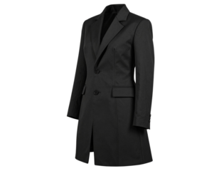  Side Perspective of Black Suit Highlighting Fit and Fabric Texture Single Button Blazer Isolated on Transparent Background PNG