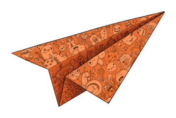 Creative paper airplane fun colorful environment artistic style playful concept. Cut out png