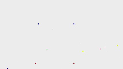 3D animation of exploding confetti . Explosion colorful Confetti Fountain with alpha background. Confetti: Colorful Celebration Falling On White. Multicolor Confetti Explosion