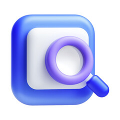 3D Gradient Search Icon with Magnifying Glass