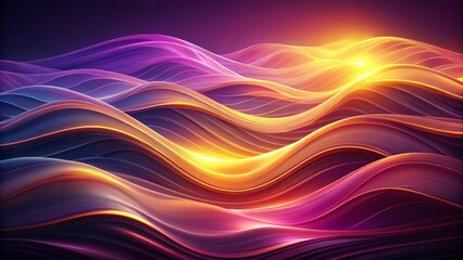 Vibrant flowing waves of light in abstract purple and gold landscape