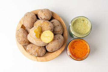 Red mojo rojo and green mojo verde sauces, traditional Tenerife dips, mojo picon dressing