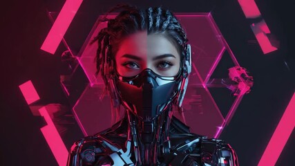 Stunning cyborg woman in futuristic neon scene embodies cutting-edge technology and innovation - Powered by Adobe