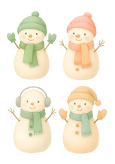 Watercolor Snowman Clipart Set &ndash; 4 Festive Winter Characters 