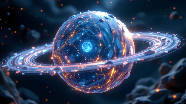 Digital Networked Planet: A mesmerizing artistic depiction of a futuristic planet, interlaced with a complex network of digital pathways.