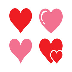 Four hearts of different colors and designs isolated on white background, perfect for valentines day cards, romantic designs, or expressing love and affection with a sweet touch