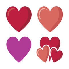 Four colorful hearts with different shades and designs isolated on white background, perfect for valentines day, lovethemed projects, or expressing affection with style