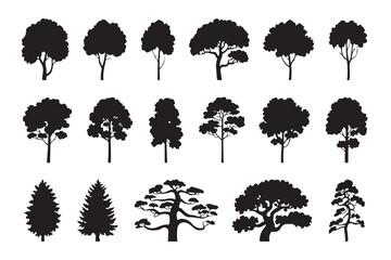 Silhouette of trees isolated on white background a diverse collection of natureinspired designs for forest landscapes, botanical illustrations, and environmental graphics