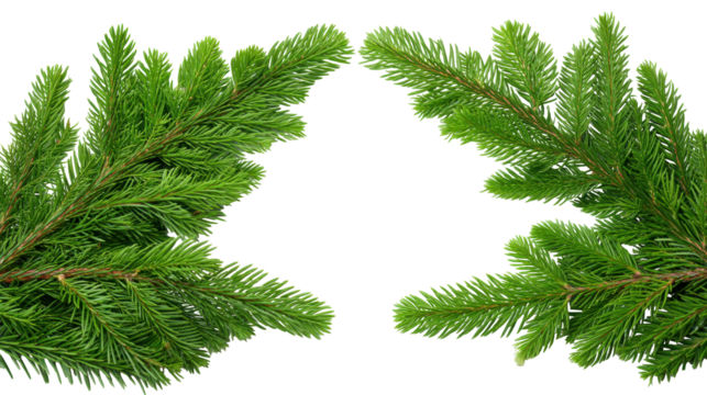 Christmas green pine branch isolated on transparent background with natural texture