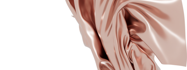 Elegant rose gold silk fabric flowing. Perfect for luxury, beauty, fashion, and cosmetic designs.