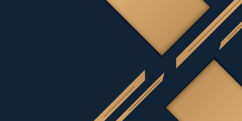 Abstract geometric banner with gold shapes on blue black background. Elegant style. Vector Illustration