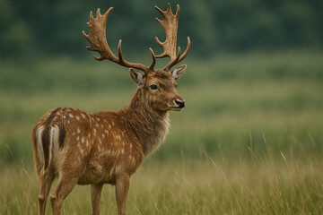 Obraz premium Majestic fallow deer buck with antlers in a meadow