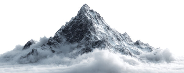 Obraz premium Majestic Snow-Capped Mountain Peak Surrounded by Clouds in Bright Natural Light