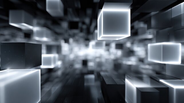 Futuristic tech geometry floating in space with digital light fusion