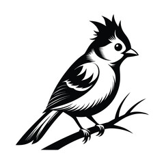 Fototapeta premium Black and white illustration of a bird perched on a branch
