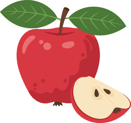 Ripe red apple with slice fresh fruit illustration