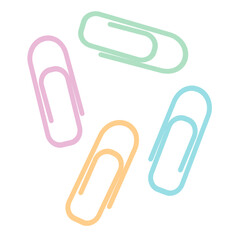 Colorful paperclip pattern featuring pink, green, orange, blue paperclips on white background