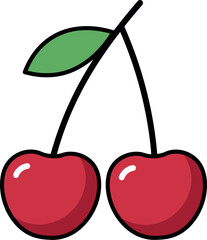 Fresh red cherries duo on stem