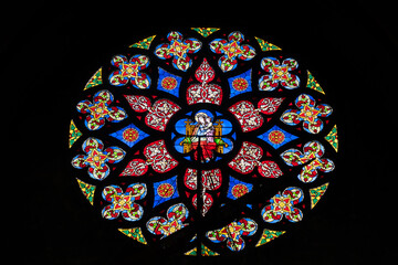 Stained glass of Church of Our Lady of Victories at the Sablon in Brussels, Belgium
