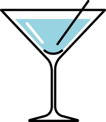 Minimalist martini cocktail glass with blue drink