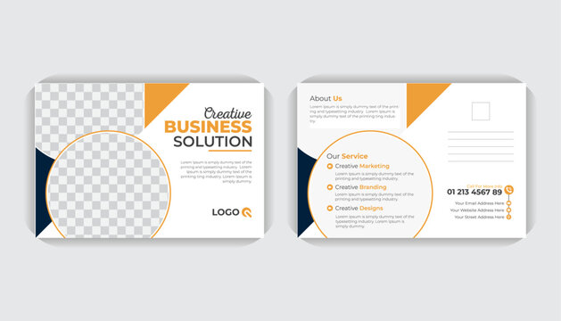 Creative corporate marketing agency two-sided landscape poster and postcard template, professional EDDM business card design, minimalist white background invitation layout
