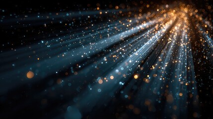 Obraz premium Abstract digital art featuring streaks of light radiating from a central point, interspersed with particles of different colors