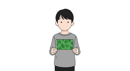 Obraz premium Young person proudly displays a green leaf pattern flag symbolizing nature and environmental awareness