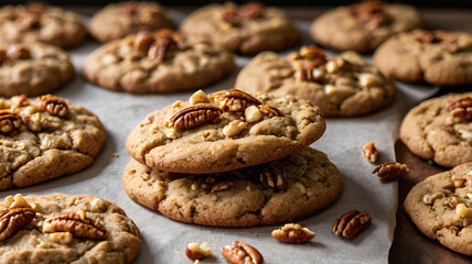 Golden-Brown Pecan Cookies on Rustic Baking Sheet – National Pecan Cookie Day