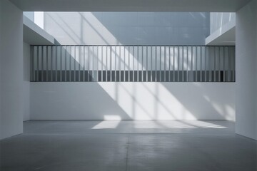 Fototapeta premium Interior space of modern white architecture with geometric light and shadow patterns from windows.