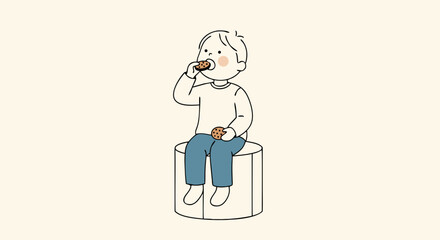 Obraz premium Joyful child savoring a delicious cookie, capturing sweet childhood moments of simple pleasure and happiness