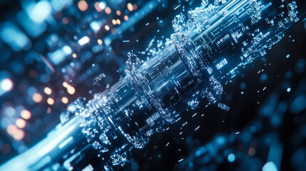 Abstract representation of digital data flow in a futuristic environment with glowing elements and intricate designs