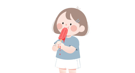 Joyful child relishing a cool red popsicle on a warm day, evoking summer happiness