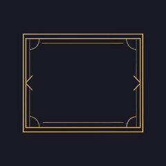 Elegant gold art deco frame on dark blue background