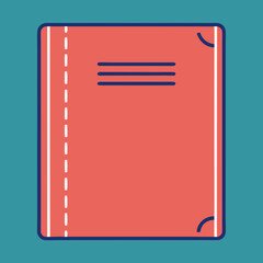 Simple illustration of a coral colored notebook with blue lines