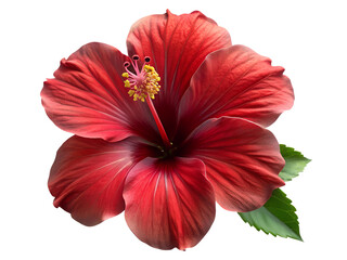 Closeup of a vibrant red hibiscus flower isolated on transparent background