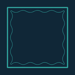 Elegant teal border with wavy inner edge on dark blue background
