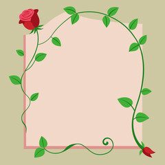 Elegant red rose vine border with pink frame and copy space