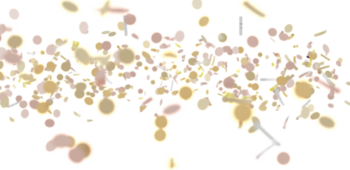 Abstract image of gold and pink confetti falling on white background. Perfect for celebration, party, and festive designs.