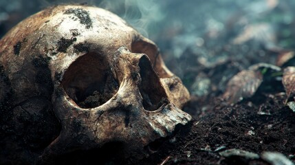 Skull on ashes ground