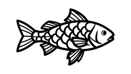 Stylized black and white outline vector illustration of a fish, a simple graphic design element.