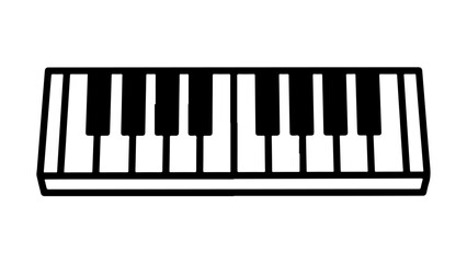 Minimalist black and white vector line art illustration of a piano keyboard, a simple musical instrument icon or design element.