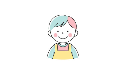 Cheerful cartoon child with colorful hair and apron, perfect for playful designs and branding