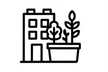 Urban greening project featuring potted plants and apartment building with transparent background