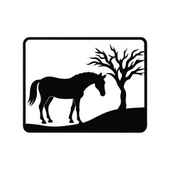 Fototapeta premium Horse standing near barren tree scenic artwork animal silhouette vector collection of silhouette vector illustration