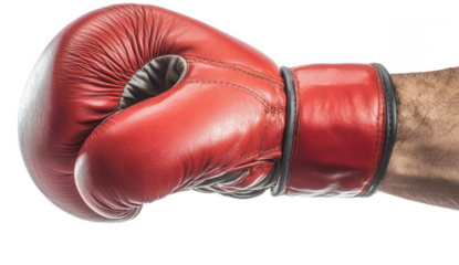 Boxing glove on a mans hand, isolated on transparent background