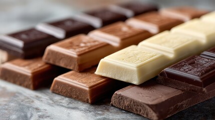 Premium chocolate bars elegantly displayed on marble countertop
