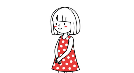 Cute girl smiling in a red polka dot dress created from a scalable vector graphic for commercial use