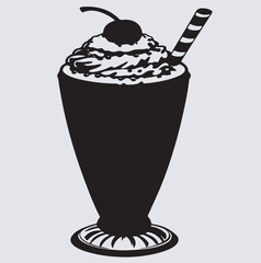 cherry milkshake silhouette vector art illustration, ice cream in a glass