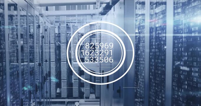 After one-second pause HUD overlay emerging over server-rack-lined aisle pulsing data for metrics