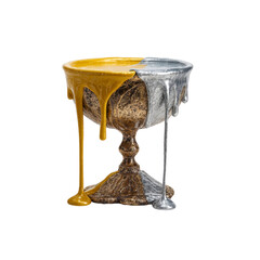 Golden and Silver Paint Overflowing from Antique Chalice